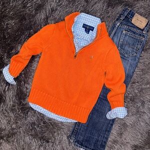 Polo Cotton Quarter Zip Sweater & Hampton Straight Distressed Jean Set!
